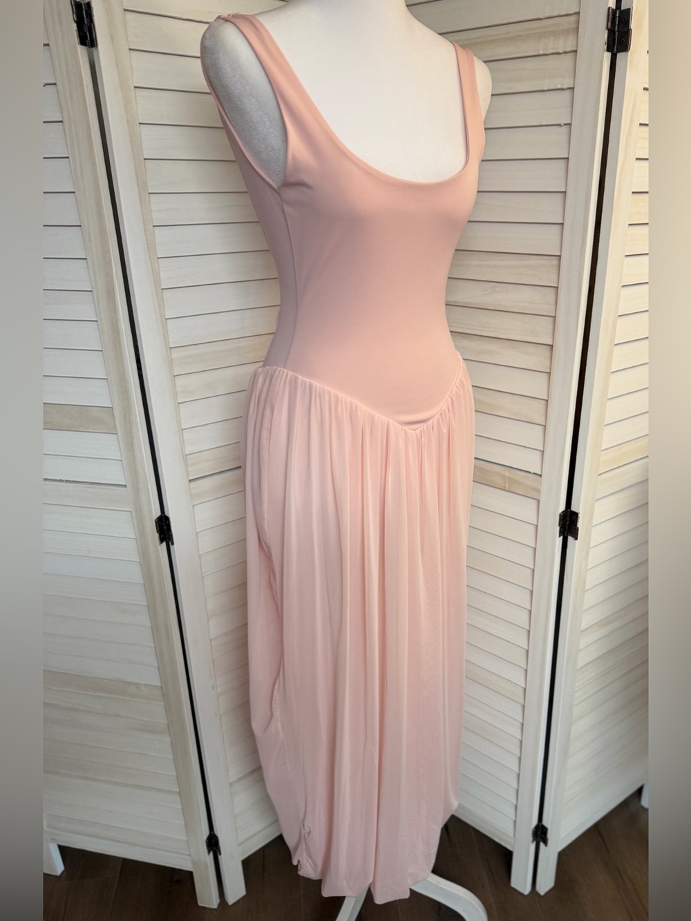 NWOT Zara MAXI DRESS Light Blush Layered Chiffon Top SZ S
